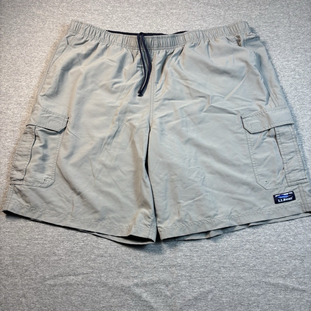 LL Bean Cargo Shorts Men's Size XXL Lined Drawstring Pull On Athletic Gray 2XL